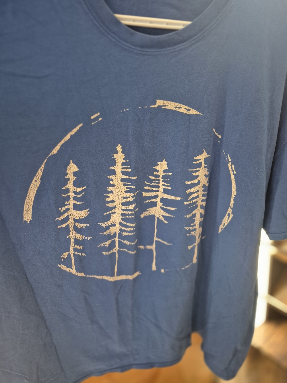 Gildan Blue Short-Sleeve Tee with Tan Tree Graphic